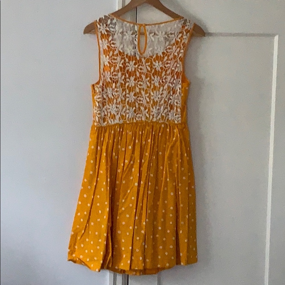 Anthropologie Moulinette Soeurs Marigold yellow dress w/ battenburg lace - Picture 2 of 8